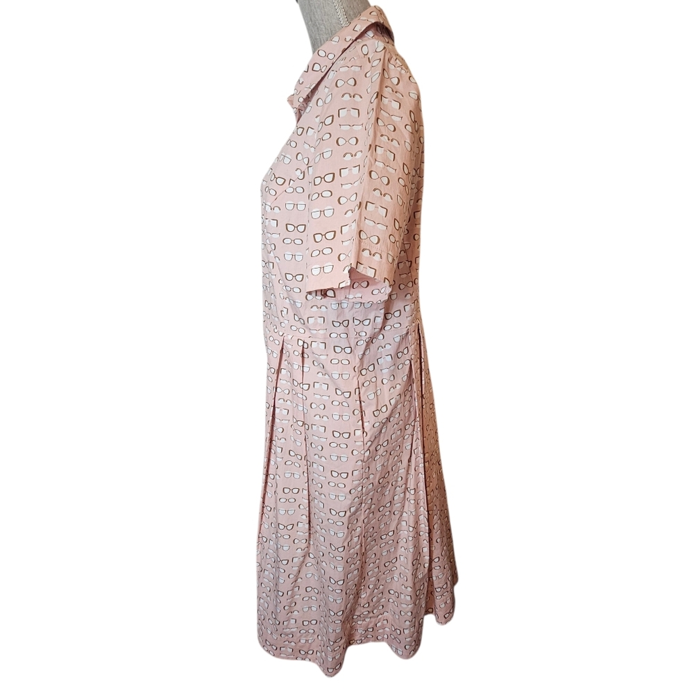 Boden Pink Midi Shirt Dress Size 14 Eyeglass Pattern Whimsical Preppy Eye Doctor - Picture 3 of 14